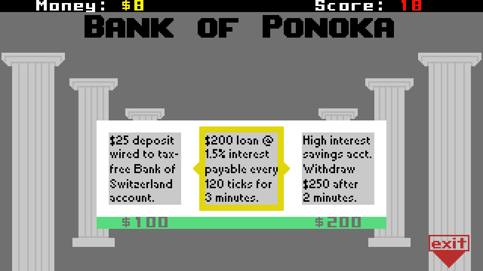 Humble Weekly Bundle: Fantastic Arcade (Windows) screenshot: <i>Risky Bison</i>: banking options