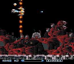 Super R-Type (SNES) screenshot: Power-ups help shoot hard-to-reach enemies.