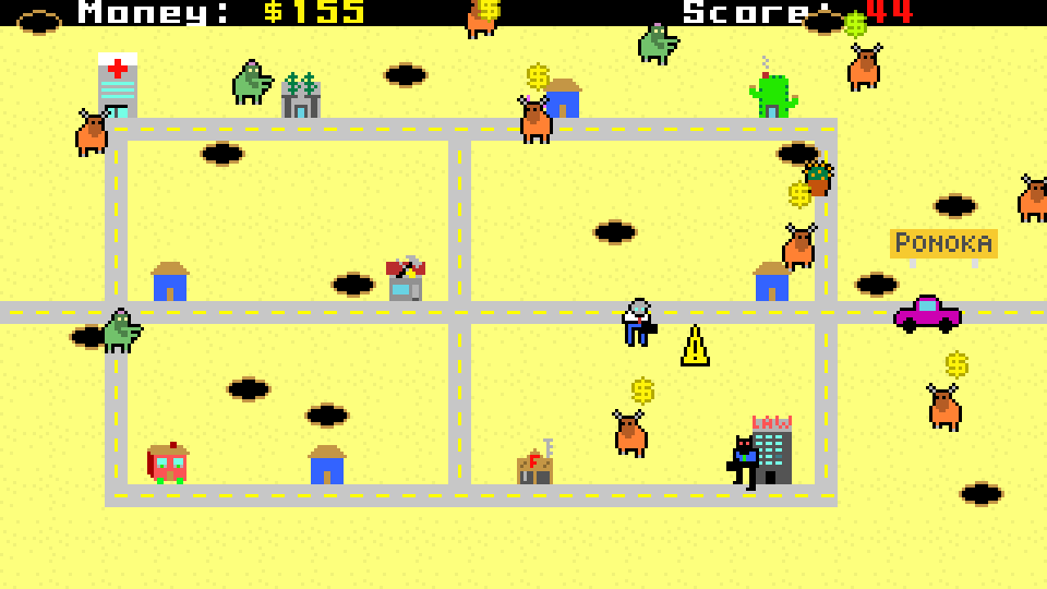Humble Weekly Bundle: Fantastic Arcade (Windows) screenshot: <i>Risky Bison</i>: some green creatures appear.