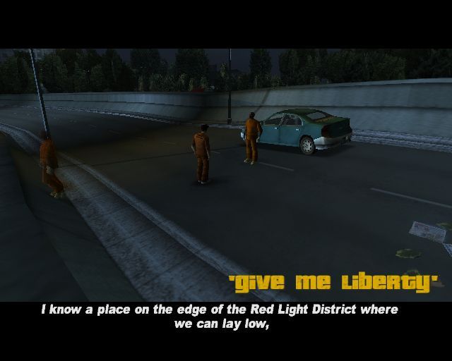 Grand Theft Auto III (PlayStation 2) screenshot: The game proper begins here with the player freed from a prison van and driving the getaway car