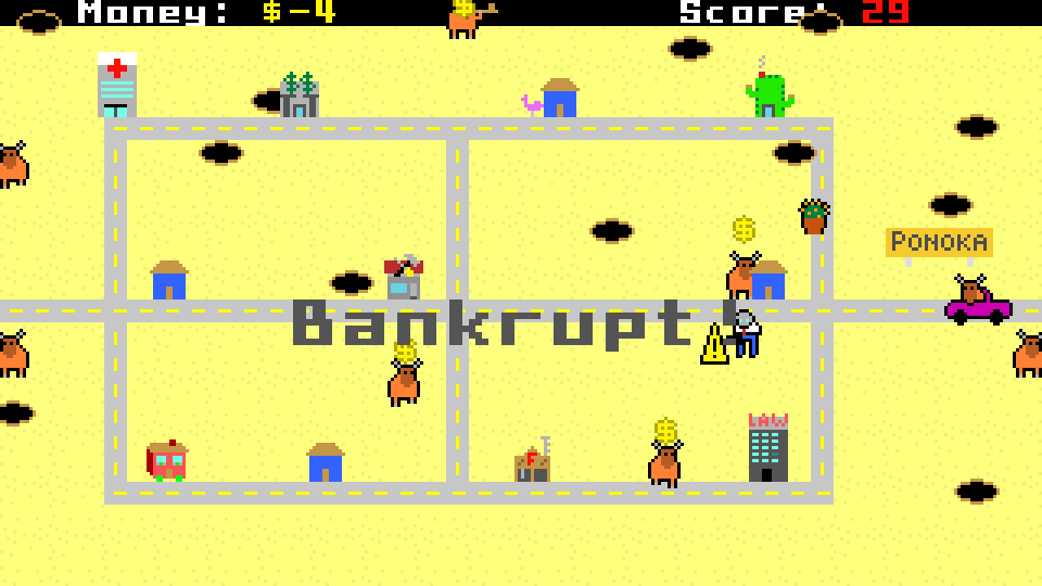 Humble Weekly Bundle: Fantastic Arcade (Windows) screenshot: <i>Risky Bison</i>: I've gone bankrupt.