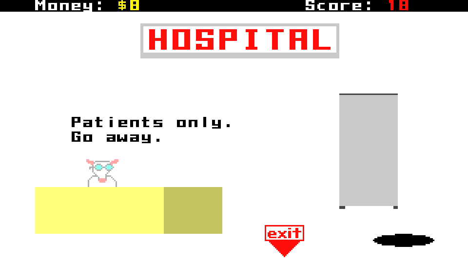Humble Weekly Bundle: Fantastic Arcade (Windows) screenshot: <i>Risky Bison</i>: at the hospital, but you aren't hurt.