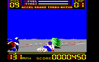 750cc Grand Prix (Amstrad CPC) screenshot: Opponent has unseated you...