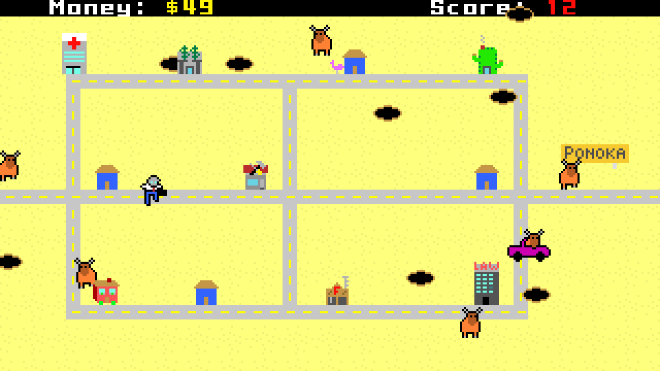 Humble Weekly Bundle: Fantastic Arcade (Windows) screenshot: <i>Risky Bison</i>: one of the bison is driving a car.