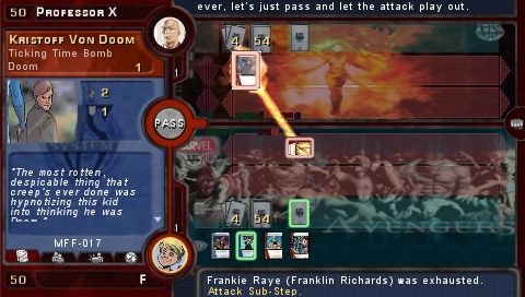 Marvel Trading Card Game (PSP) screenshot: Attacking enemy card