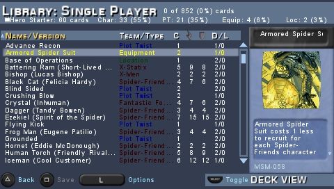 Marvel Trading Card Game (PSP) screenshot: Deck editor screen