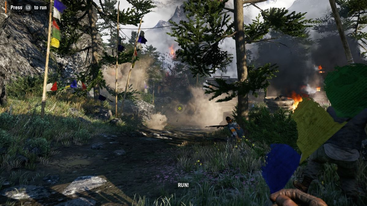 Far Cry 4 (PlayStation 4) screenshot: Escaping Min's fortress with the help of rebels