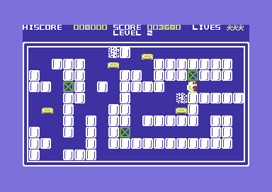 Eskimo Eddie (Commodore 64) screenshot: The ice block on Percy's left is being melted