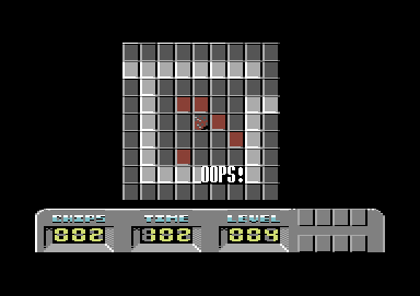 Chip's Challenge (Commodore 64) screenshot: Fire hidden under a block