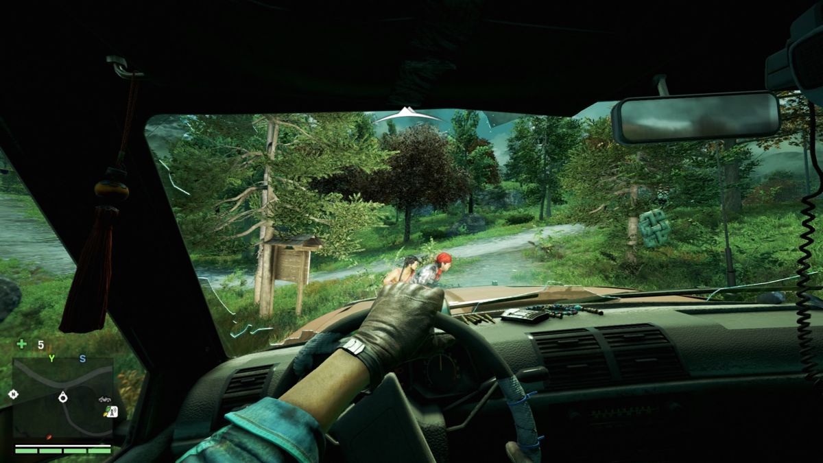 Far Cry 4 (PlayStation 4) screenshot: Mowing down enemy soldiers with a jeep