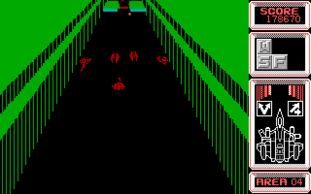 Silpheed (DOS) screenshot: A fortress level (Tandy/PCjr)