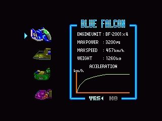 F-Zero (SNES) screenshot: Car specs. The cars are very different on many levels.