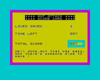 Ant Attack (ZX Spectrum) screenshot: First victim saved.