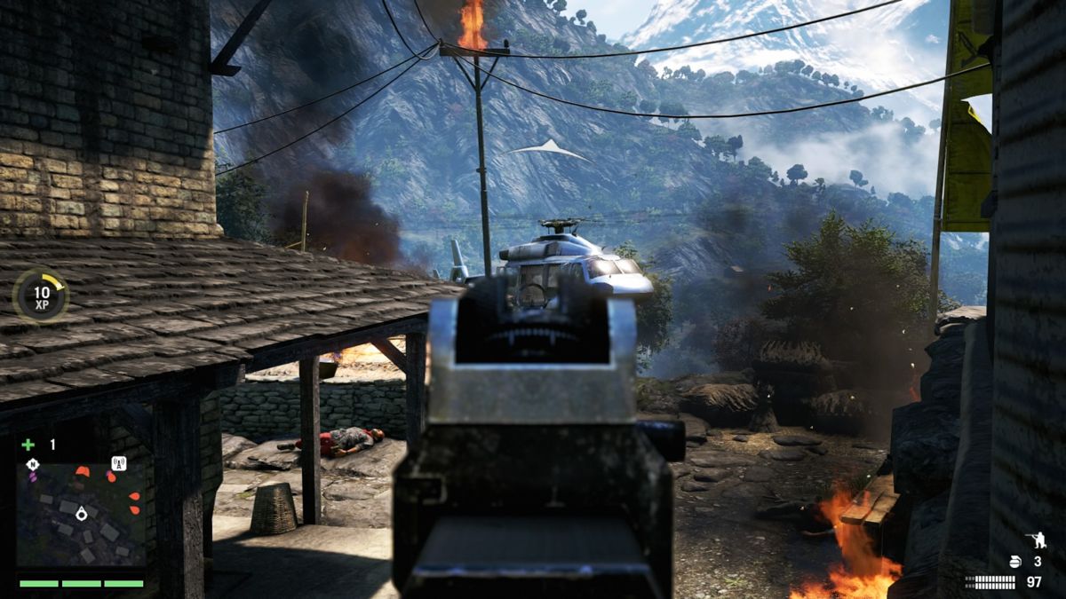 Far Cry 4 (PlayStation 4) screenshot: Enemy reinforcements arriving in a helicopter