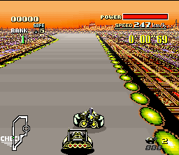 F-Zero (SNES) screenshot: If you try cheat in the grid, your machine can collide with another one and acquire a beautiful color...