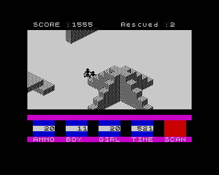 Ant Attack (ZX Spectrum) screenshot: - Hey, heeey! At least put that in the trash bin for Cryzzakez! Kids will be playing there tomorrow...!