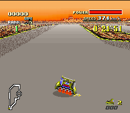 F-Zero (SNES) screenshot: Dr. Robert Stuart's Golden Fox is the lightest car of the 4 available ones. Then, it is most easy to execute tight turns.