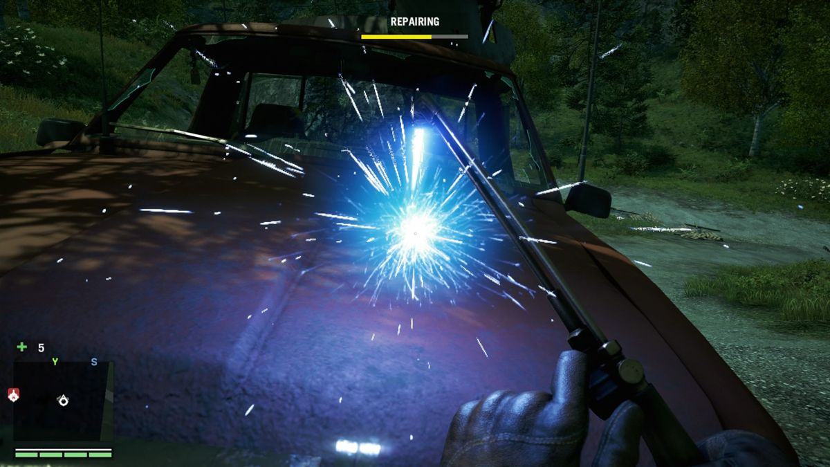Far Cry 4 (PlayStation 4) screenshot: Use blowtorch to repair damaged vehicles