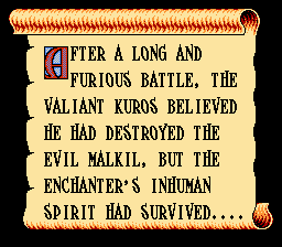 Wizards & Warriors III: Kuros - Visions of Power (NES) screenshot: Intro text