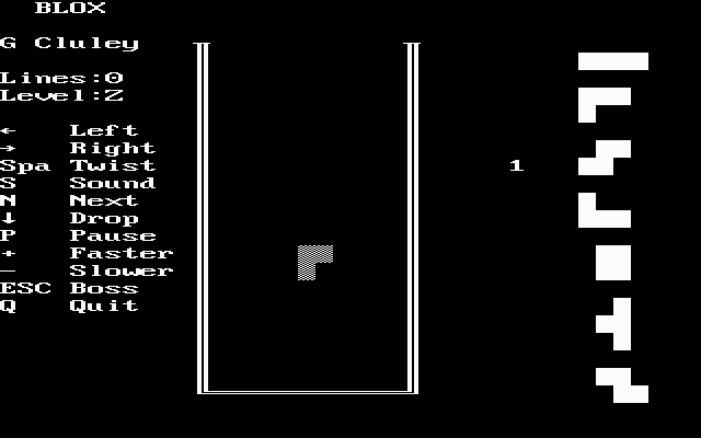 Blox (DOS) screenshot: The game also has a monochrome mode