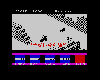 Ant Attack (ZX Spectrum) screenshot: The guy just blew himself up to pieces spreading his bowels all over the floor and you call him silly?
