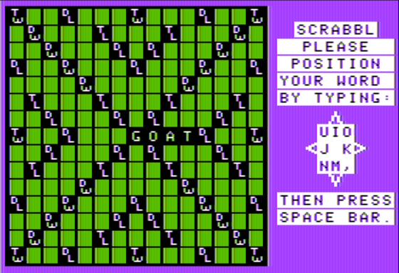 Monty Plays Scrabble (Apple II) screenshot: Placing my Word