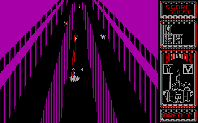 Silpheed (DOS) screenshot: A later fortress level (EGA)
