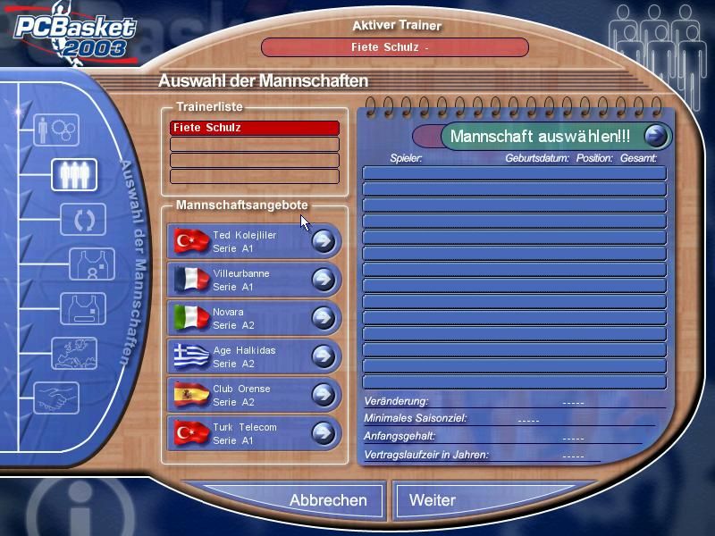 PC Basket 2003 (Windows) screenshot: choose your team