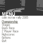 Colin McRae Rally 2005 (J2ME) screenshot: Main menu