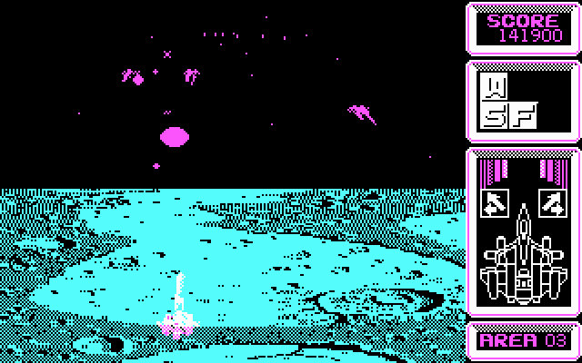 Silpheed (DOS) screenshot: An above planet level (CGA)