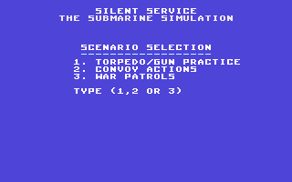 Silent Service (Commodore 64) screenshot: Scenario selection