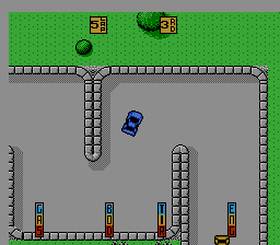 Super Cars (NES) screenshot: Class 1, Track 2, a "S" turn.