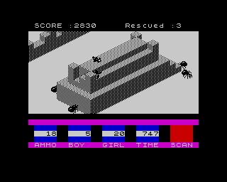 Ant Attack (ZX Spectrum) screenshot: When he found her she was pale as the moon with half her left arm missing. Her strength was diminished to a raucous moaning, but with a shine on her eyes...