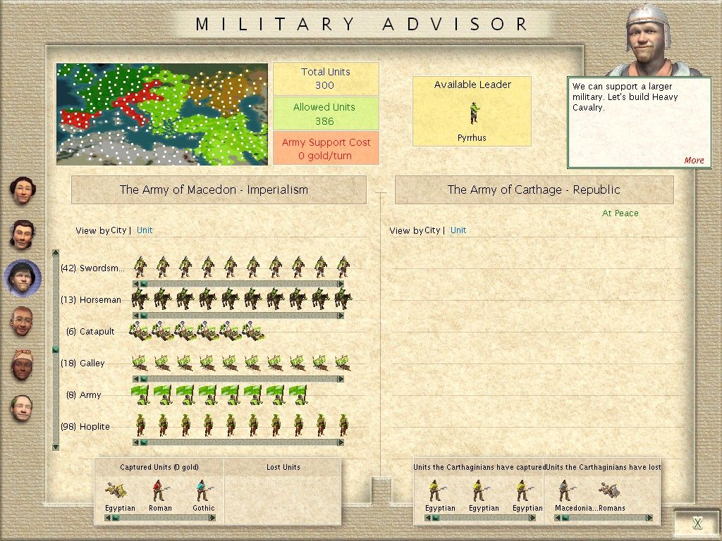Sid Meier's Civilization III: Conquests (Windows) screenshot: Military Advisor