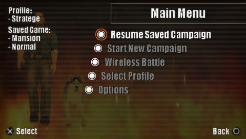 Dead to Rights: Reckoning (PSP) screenshot: Main menu