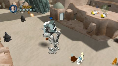 LEGO Star Wars II: The Original Trilogy (PSP) screenshot: The game allows you to build and ride vehicles… and also walker!