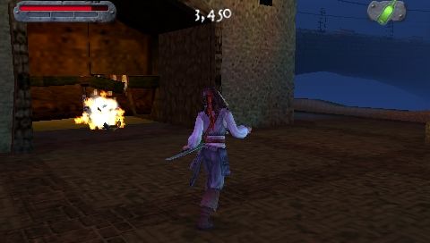 Pirates of the Caribbean: Dead Man's Chest (PSP) screenshot: Using explosions to a destroy metal door.