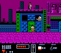 Cool World (NES) screenshot: You can jump up on some platforms too.