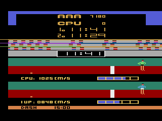 Track & Field (Atari 2600) screenshot: At the 100m dash finish line