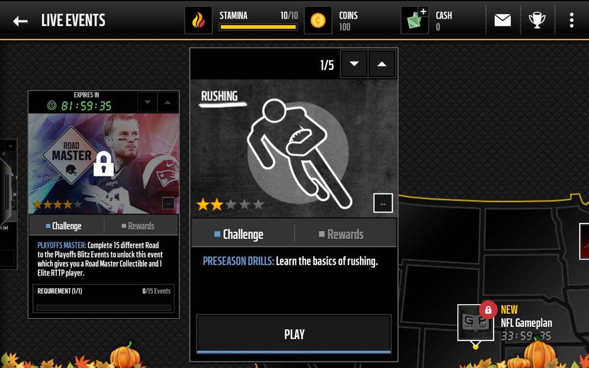 Madden NFL Mobile (Android) screenshot: Information about the live events