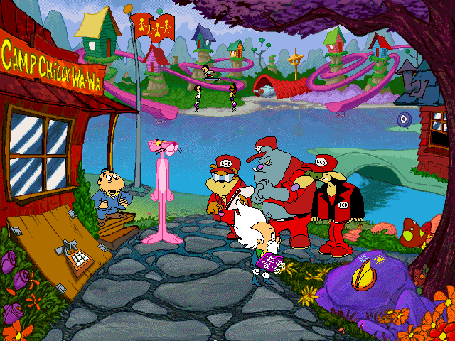 The Pink Panther: Passport to Peril (Windows 3.x) screenshot: Camp Chilly Wa Wa: some suspicious characters came to inspect the camp.