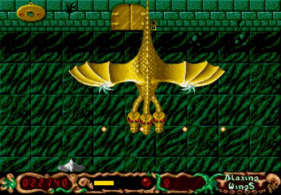Blazing Wings (Windows) screenshot: At the end of the first level, a three-headed dragon awaits you.
