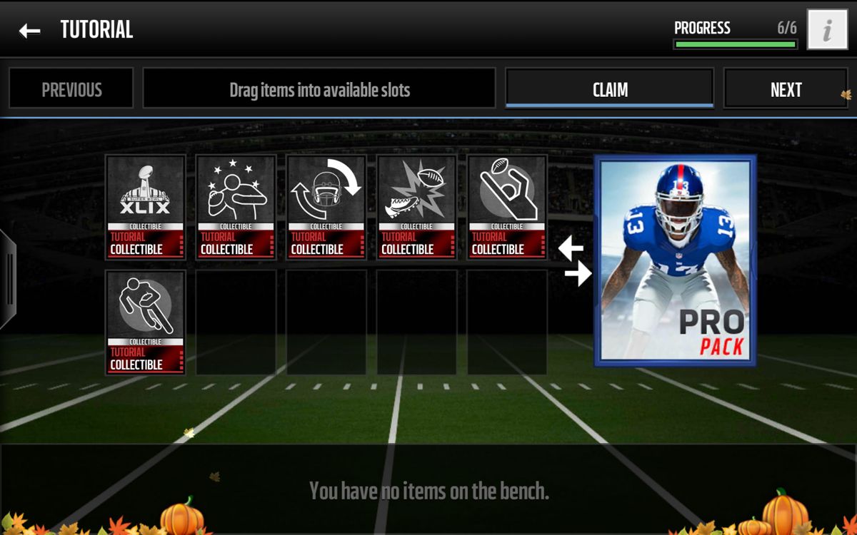 Madden NFL Mobile (Android) screenshot: Progress for a first set