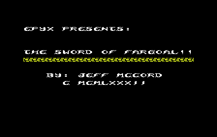 Sword of Fargoal (VIC-20) screenshot: Title screen