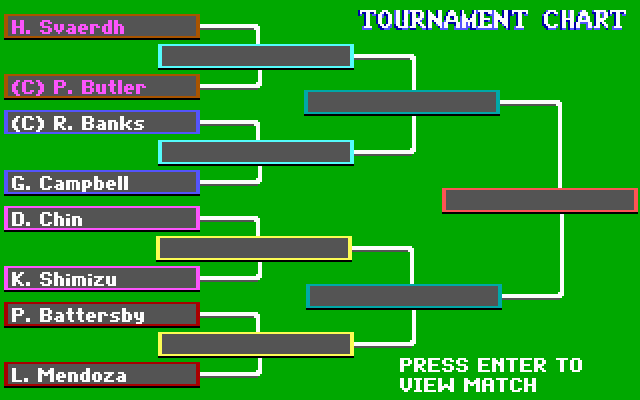 Serve & Volley (DOS) screenshot: Beginning a new tournament (EGA)