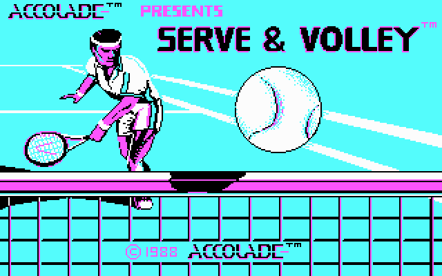 Serve & Volley (DOS) screenshot: Title screen (CGA)