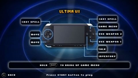 EA Replay (PSP) screenshot: Control explanation for Ultima VII