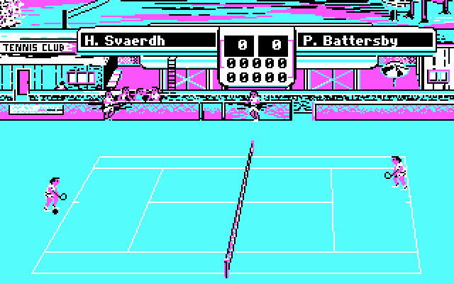 Serve & Volley (DOS) screenshot: Starting a new game (CGA)
