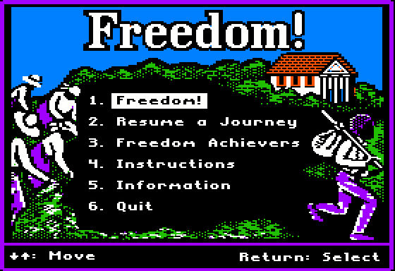Freedom! (Apple II) screenshot: Main menu