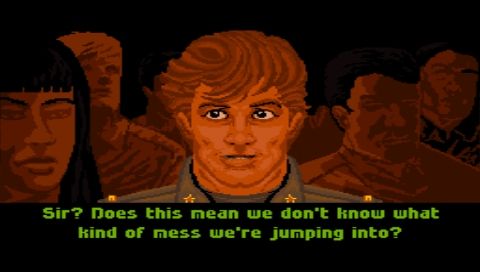 EA Replay (PSP) screenshot: Wing Commander: Secret Missions briefing in full screen mode (stretch 4:3)